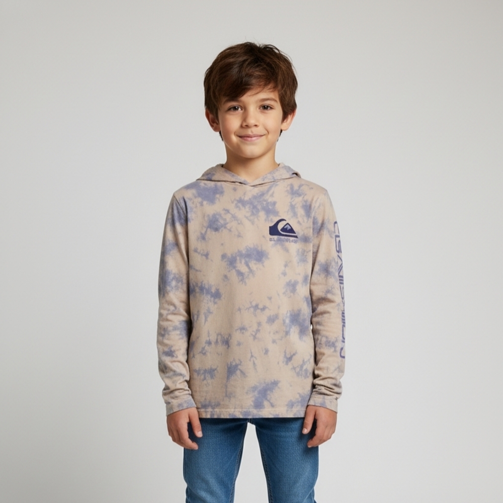 Quicksilver Long Sleeve T-shirt Blue and White with Hood Childs Size 12 EUC